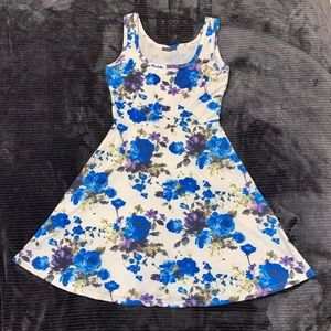 White and blue floral skater dress